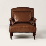 Classic Leather Armchair with Wooden Legs - Brown
