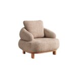 Modern Upholstered Armchair with Wooden Legs - Neutral Tone